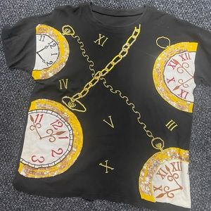 VINTAGE Clock Embroidered Shirt w/ Sequins
